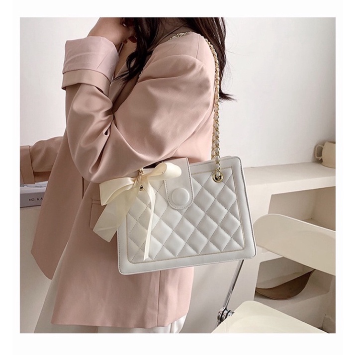 Túi xách đẹp dây đeo kẹp nách phối nơ phong cách hàn quốc, chất da PU mềm