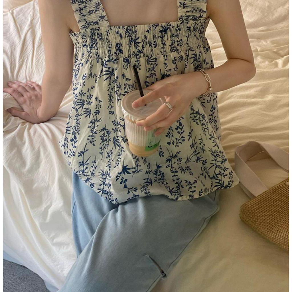 Áo Hoa Hai Dây Cổ Vuông Thời Trang Gợi Cảm Dành Cho Nữ 61838