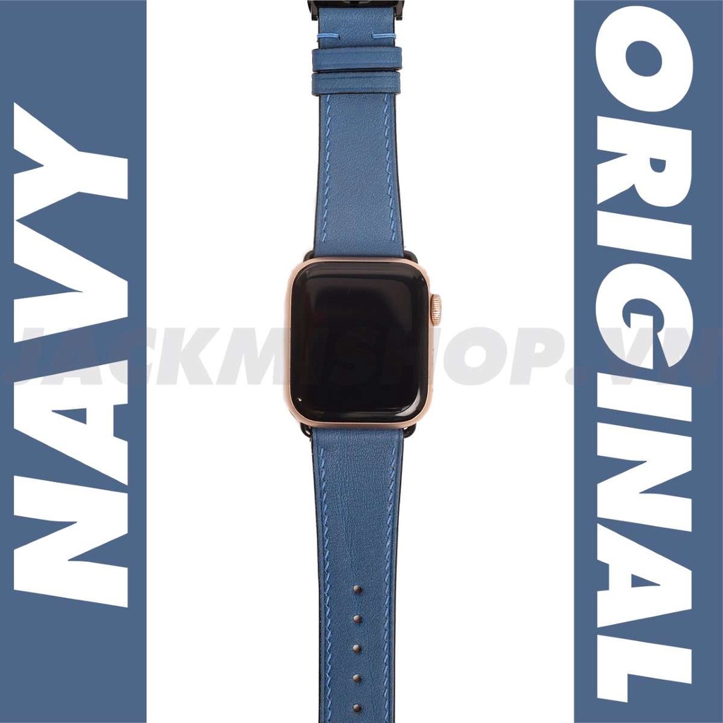 [BẢO HÀNH 1 NĂM] Dây Da BÊ SWIFT may tay thủ công màu Xanh Navy khóa Bướm cho Apple Watch series 1/2/3/4/5/6/7