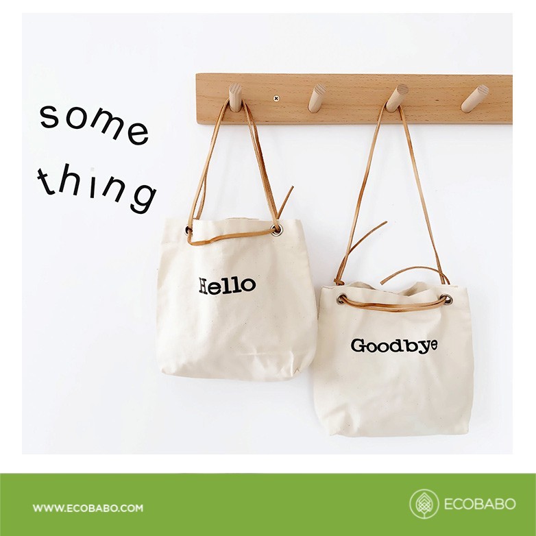 Túi vải bố tối giản phối da họa tiết Hello / Goodbye | Ecobabo