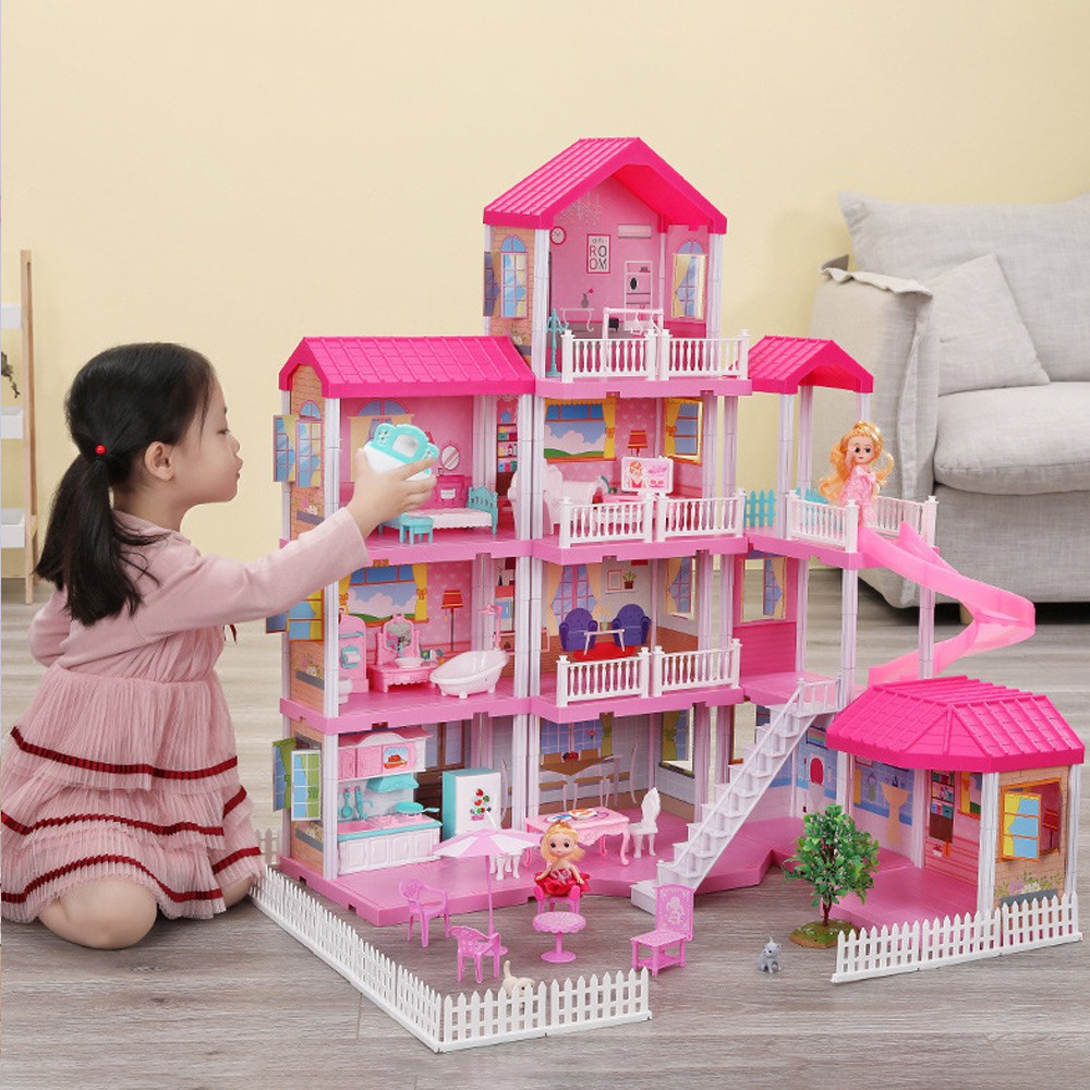 Nhà búp bê Barbie, nhà búp bê cỡ lớn Quà tặng sinh nhật cho bé gái | Tặng hai búp bê, Nhà biệt thự búp bê đủ nội thất