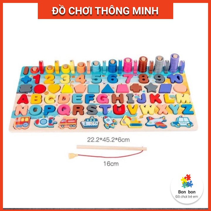 Đồ chơi câu cá bảng chữ cái bảng số gỗ thông minh phát triển trí tuệ cho bé Bonkids toys