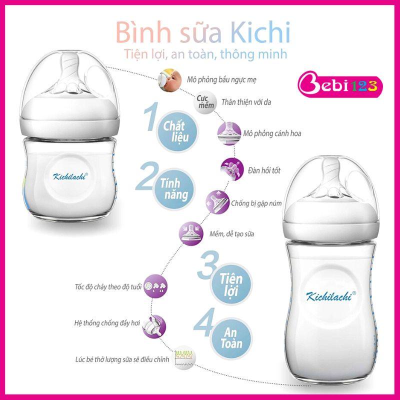 Bình sữa Kichi Natural Cổ Rộng núm ty mô phỏng như ty mẹ cho bé