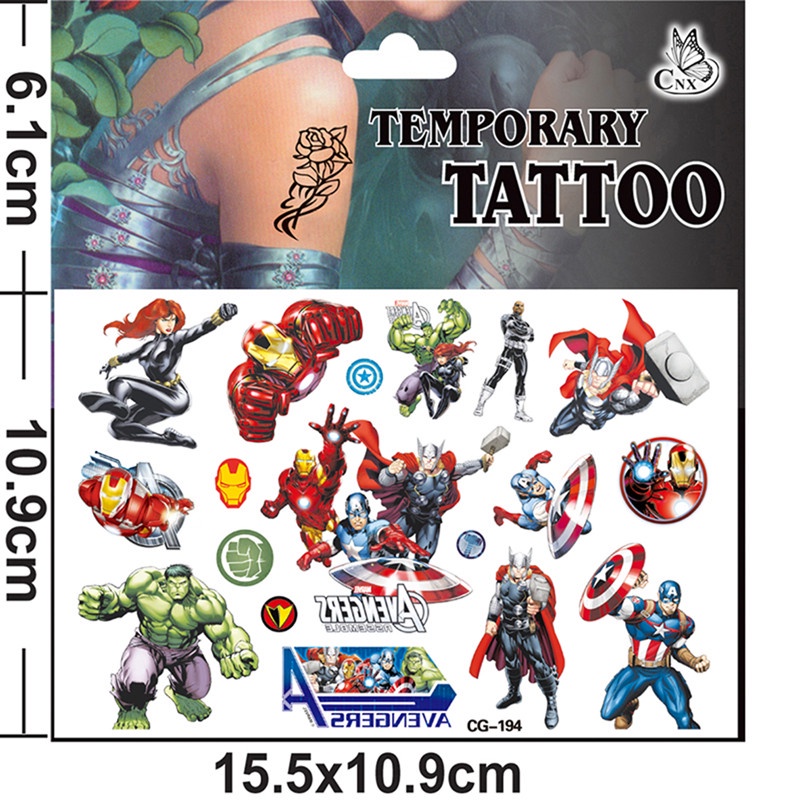 1 Tấm Hình Xăm Dán Tạm Thời Chống Nước Chủ Đề Siêu Anh Hùng Hoạt Hình Cho Trẻ Em