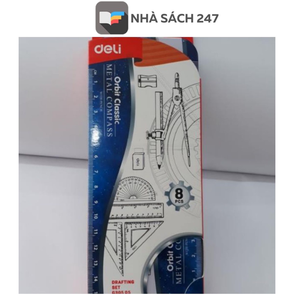 Bộ Compa, Thước Kẻ Deli G30505 Vạch số rõ ràng, khó bong tróc, khó bay màu. Được làm từ chất liệu sắt rắn chắc, khó gãy