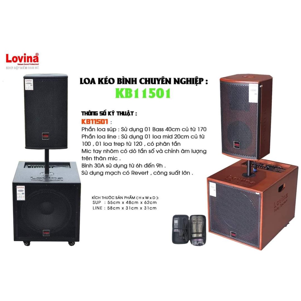 Loa Kéo Cột Lovina 11501  cao cấp, chính hãng, kèm 2 micro UHF