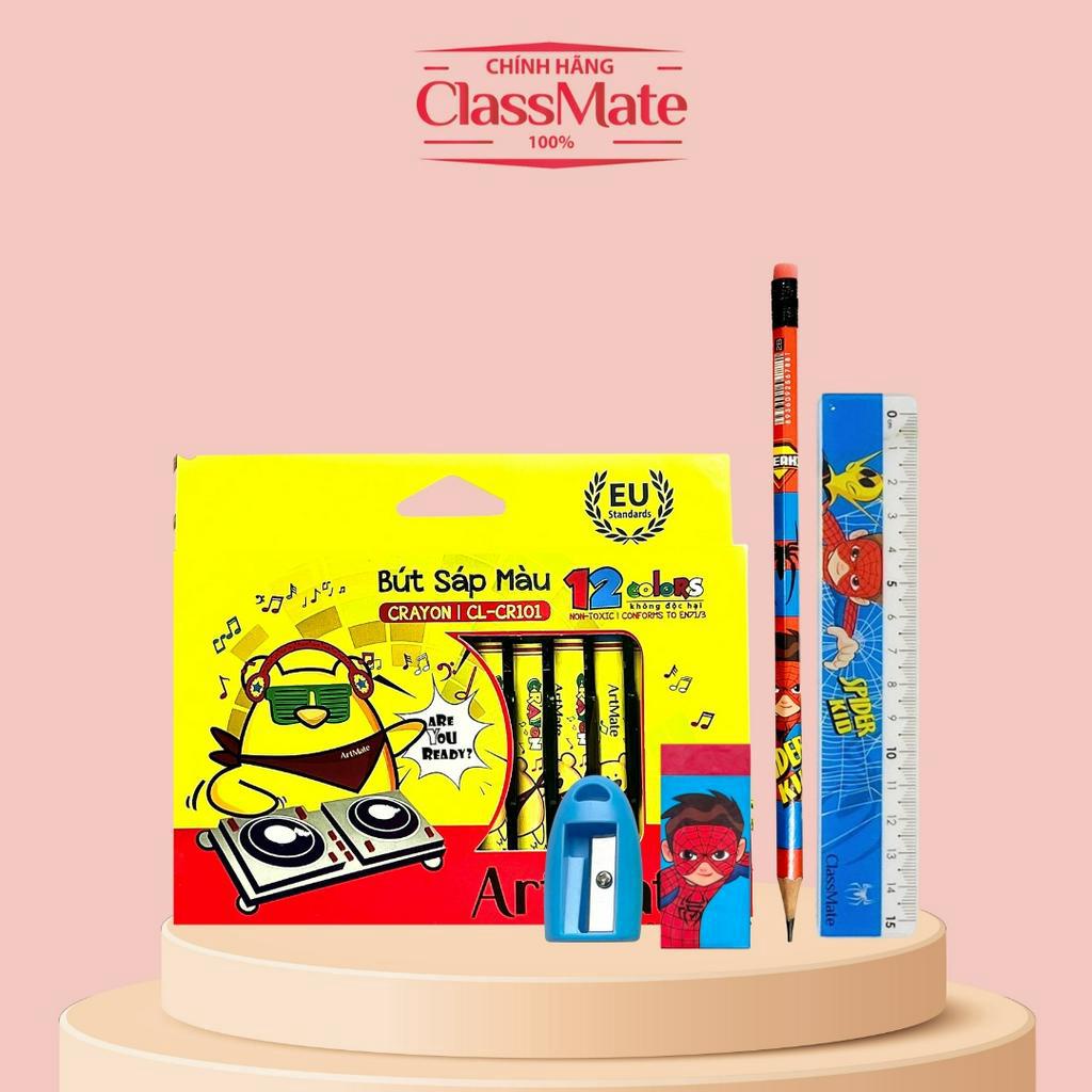 Combo học tập luyện chữ: bộ sáp màu, bút chì, gôm tẩy, thước kẻ, gọt chì cho học sinh cấp 1 COMBO 4