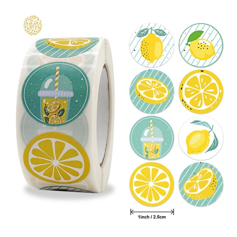 Set 500 Sticker Dán Trang Trí Quà Tặng Hình Lát Chanh 1 Inch 8 Kiểu Lựa Chọn
