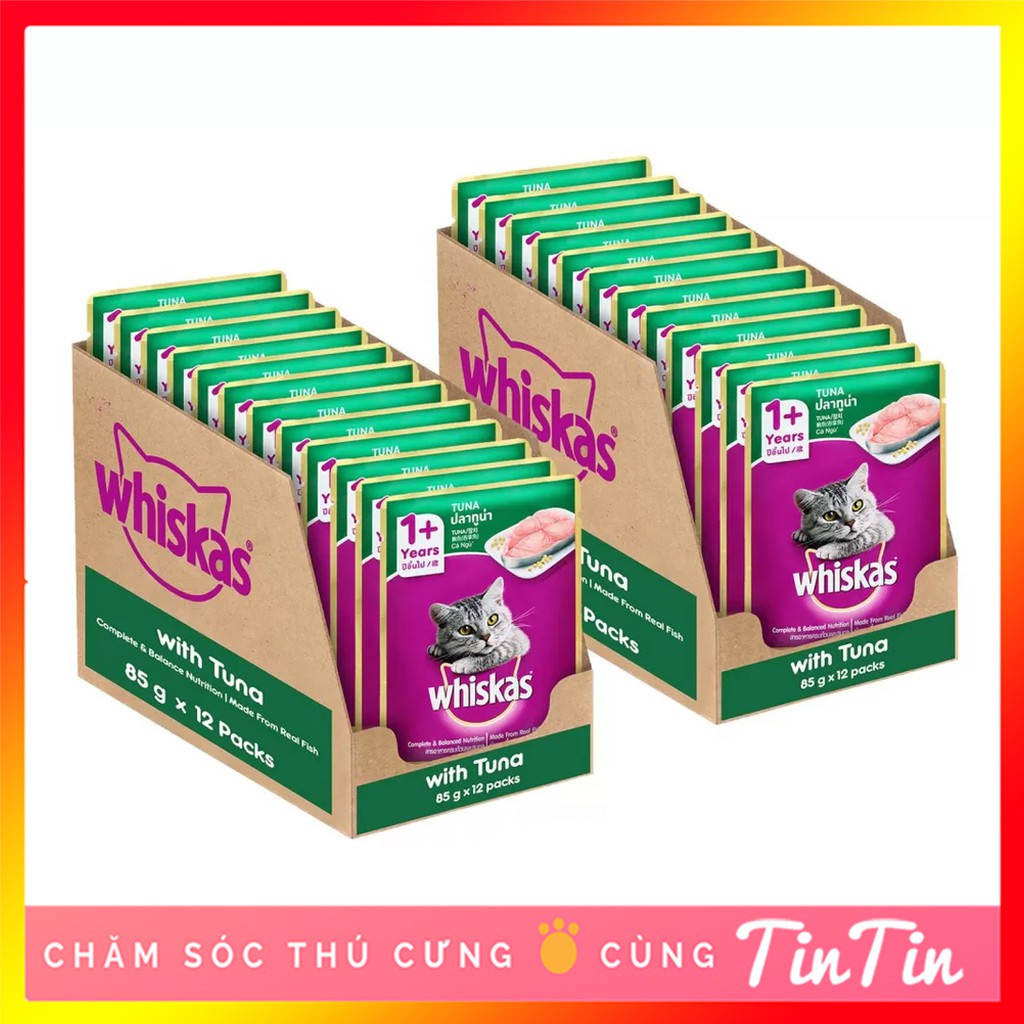 Hộp 24 Gói Pate Whiskas Cho Mèo Trưởng Thành Đủ Vị