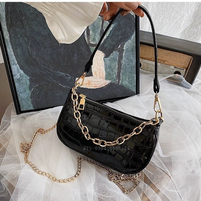 [Mã FAMAYWA2 giảm 10k đơn từ 50k] Túi Đeo Chéo Nữ ♥️FREESHIP♥️ Túi Kẹp Nách Xách Tay Nữ Da Vân Cá Xấu Dây Xích SPB 107