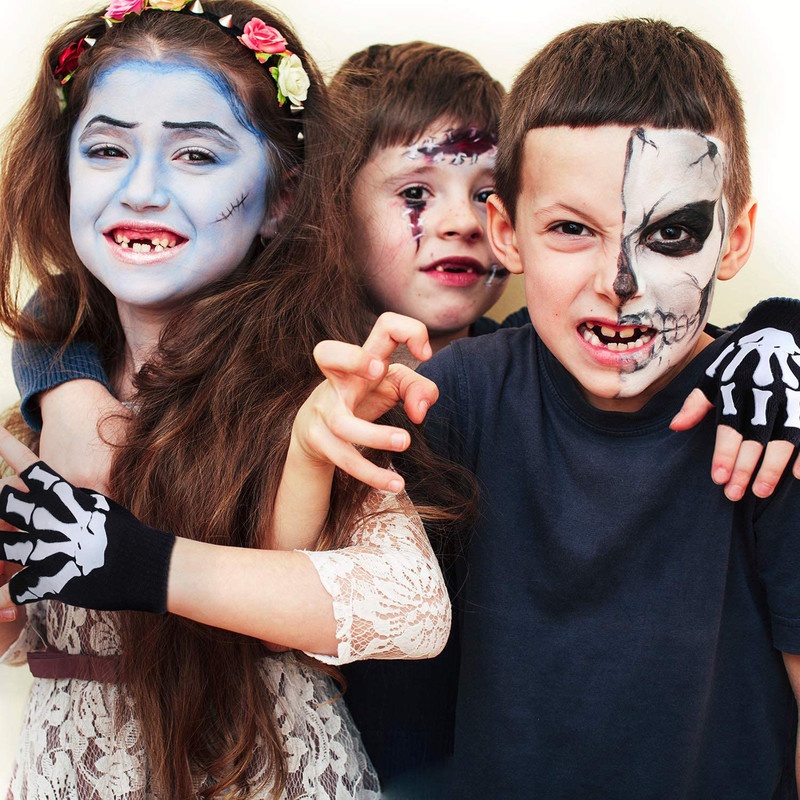 Gói găng tay hở ngón dệt kim hình xương bàn tay phát quang hóa trang lễ halloween cho người lớn