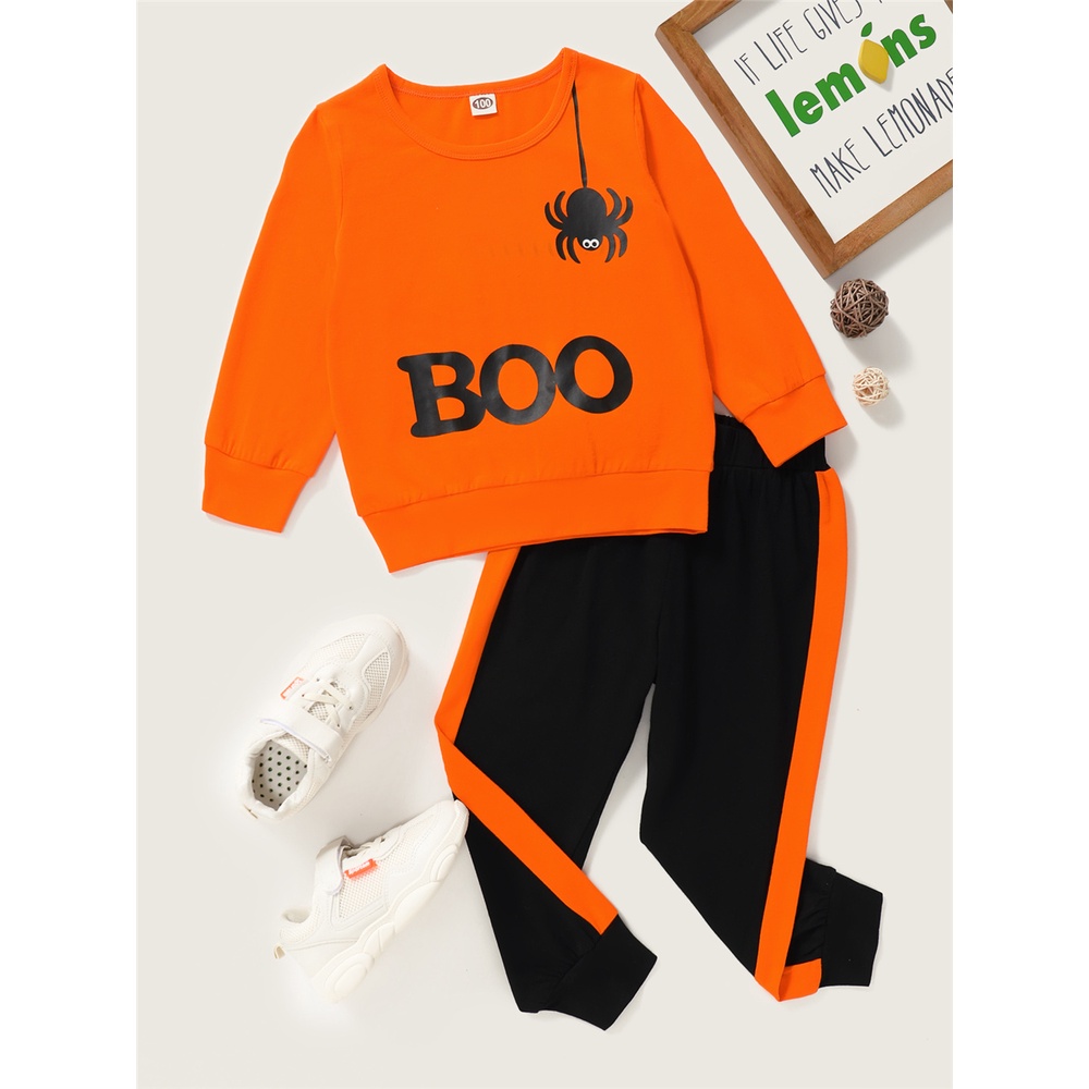 Set Đồ Halloween 2 Món Gồm Áo Thun Tay Dài In Họa Tiết Boo + Quần Dài Thời Trang Mùa Thu Cho Bé Trai 1-6 Tuổi