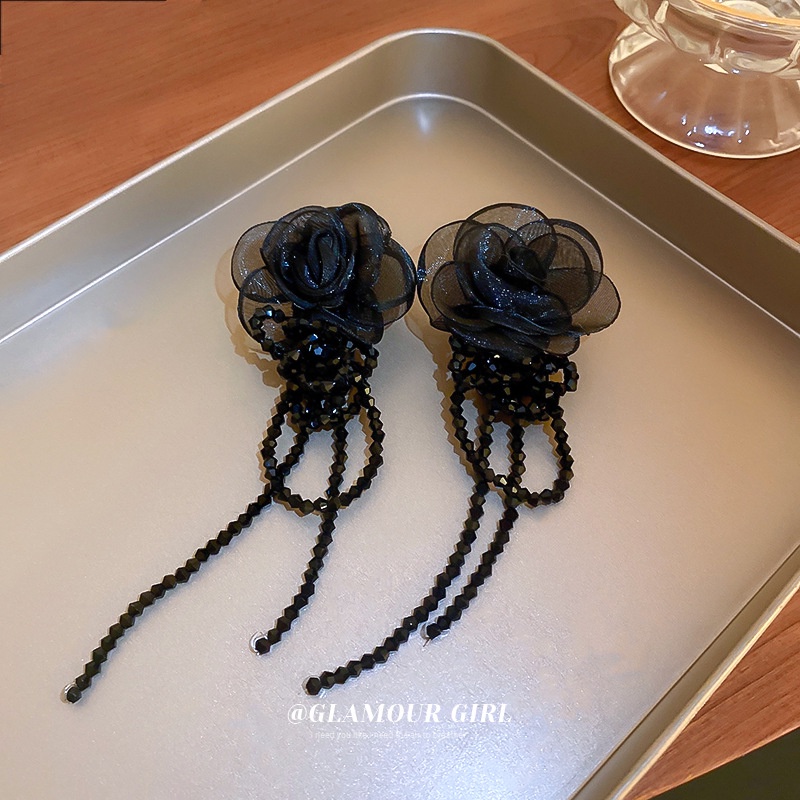 Bông Tai Mạ Bạc Hình Hoa Phối Tua Rua Xinh Xắn Thời Trang