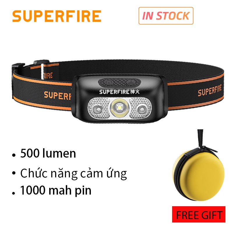 Đèn pin SUPERFIRE HI05-E đeo đầu siêu sáng không thấm nước dùng cho cắm trại tiện lợi
