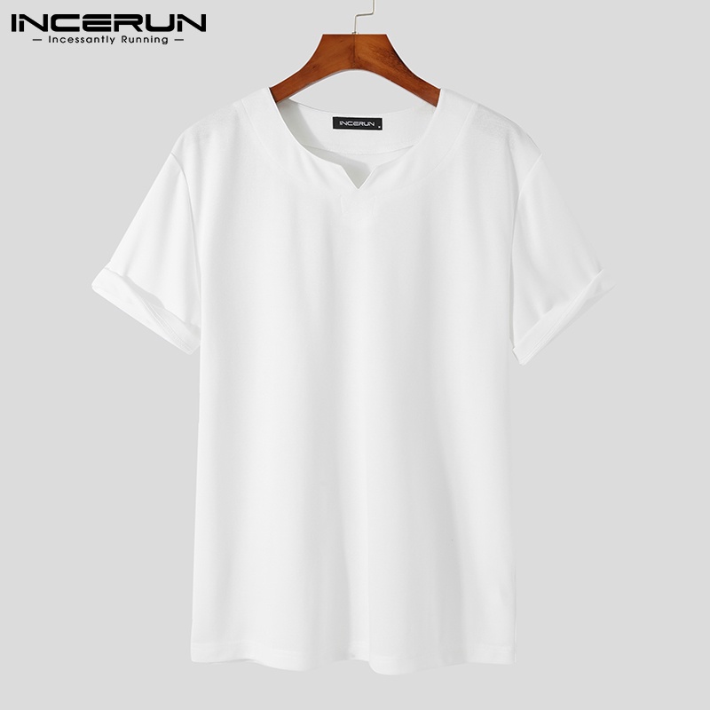 Áo nam INCERUN tay ngắn cổ chữ V 3 màu trơn đơn giản tùy chọn