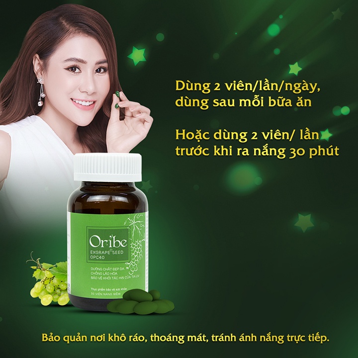 [Combo 3 Hộp] Viên uống Đẹp Da, Mờ Nám, Chống Lão Hóa Oribe - Chiết xuất Hạt Nho Pháp, Collagen nhập khẩu Ý (hộp 30)