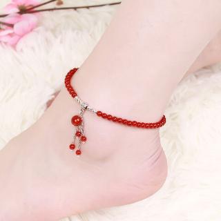 Lắc chân đính đá mã não đỏ phong cách hàn quốc cho nữ
