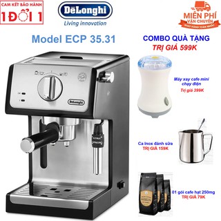 Quà Tặng Trị Giá 599K - MÁY PHA CÀ PHÊ GIA ĐÌNH, VĂN PHÒNG DELONGHI ESPRESSO ECP35.31/ ECP36.31 Công Suất 1100W