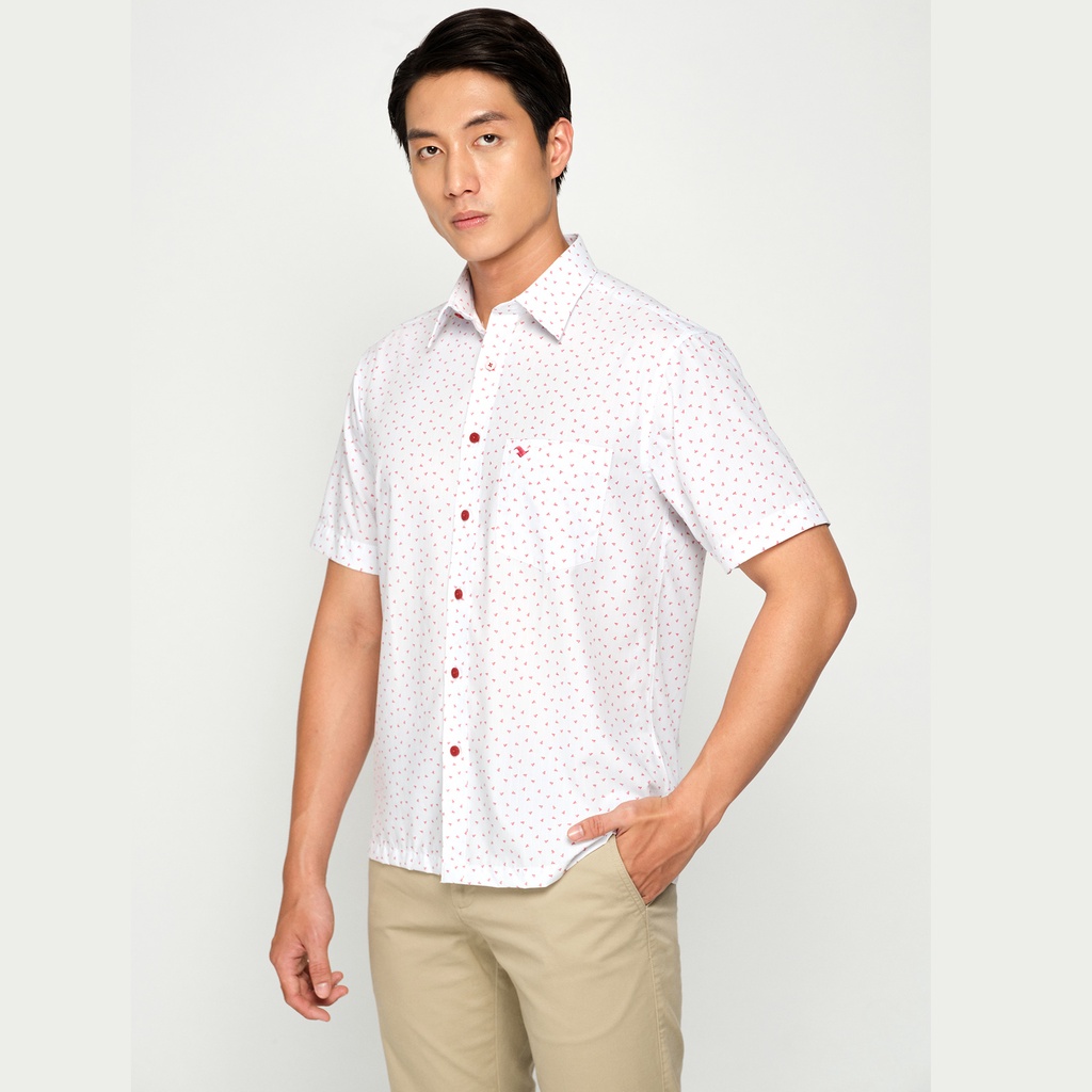 Viettien - Áo sơ mi nam ngắn tay xẻ tà vạt ngang họa tiết 6Q0286