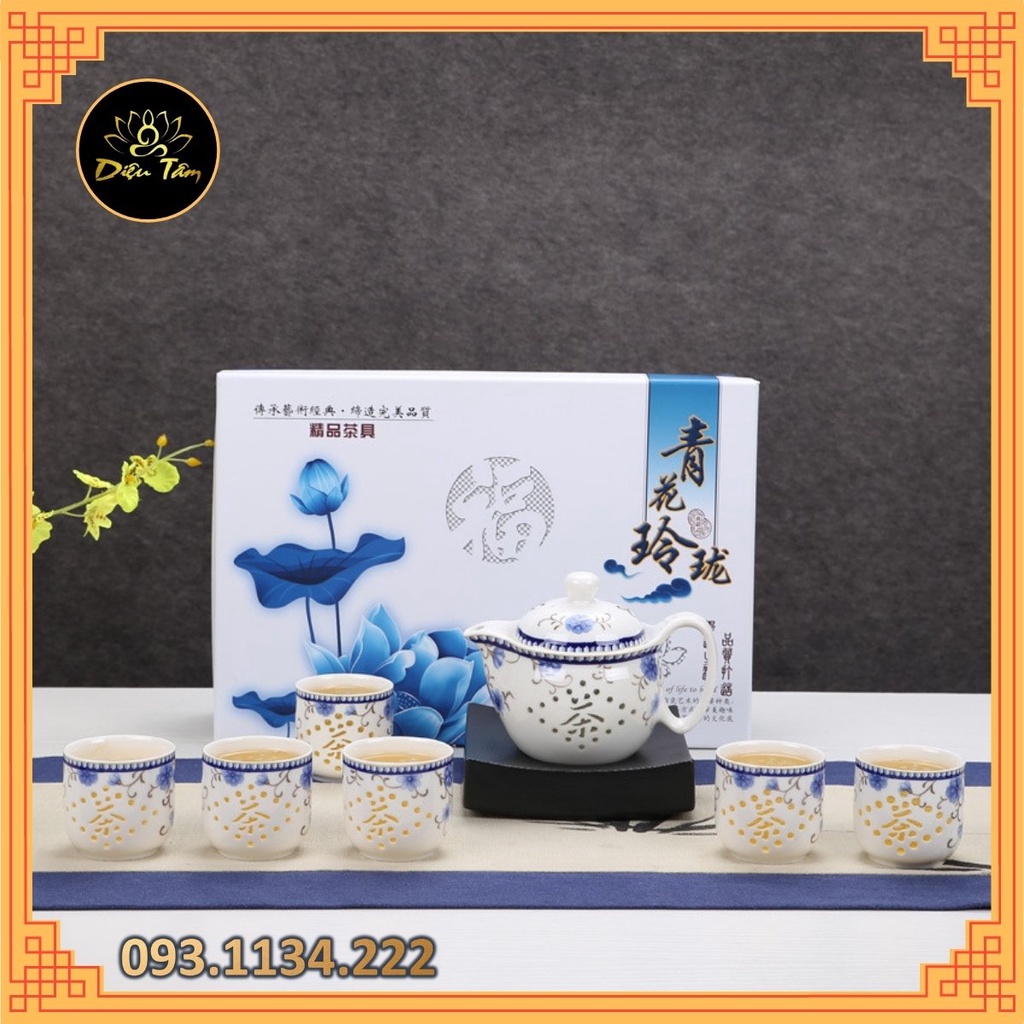 Bộ ấm chén trà gốm hoa vẽ tay cổ điển