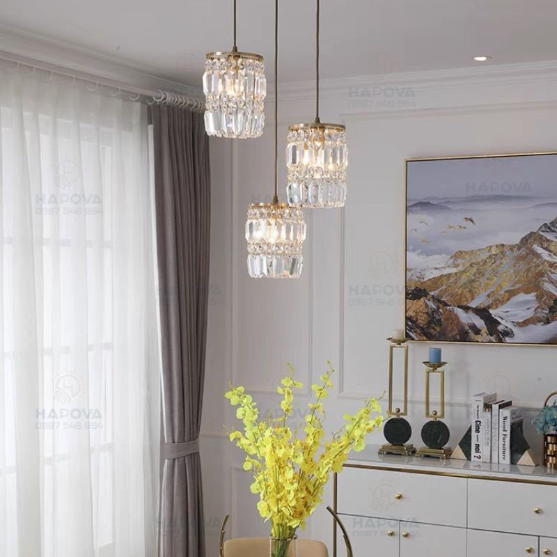 Bộ 03 Đèn thả trần trang trí bằng pha lê HAPOVA TICIN 9576/3 + Tặng kèm bóng led 9W Vàng