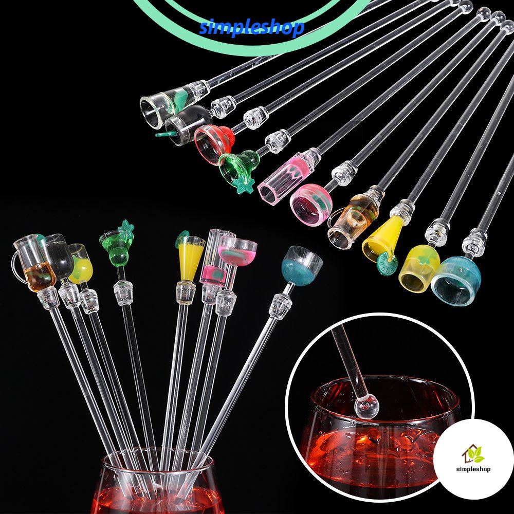 Set 10 que khuấy đồ uống bằng nhựa acrylic nhiều màu sắc