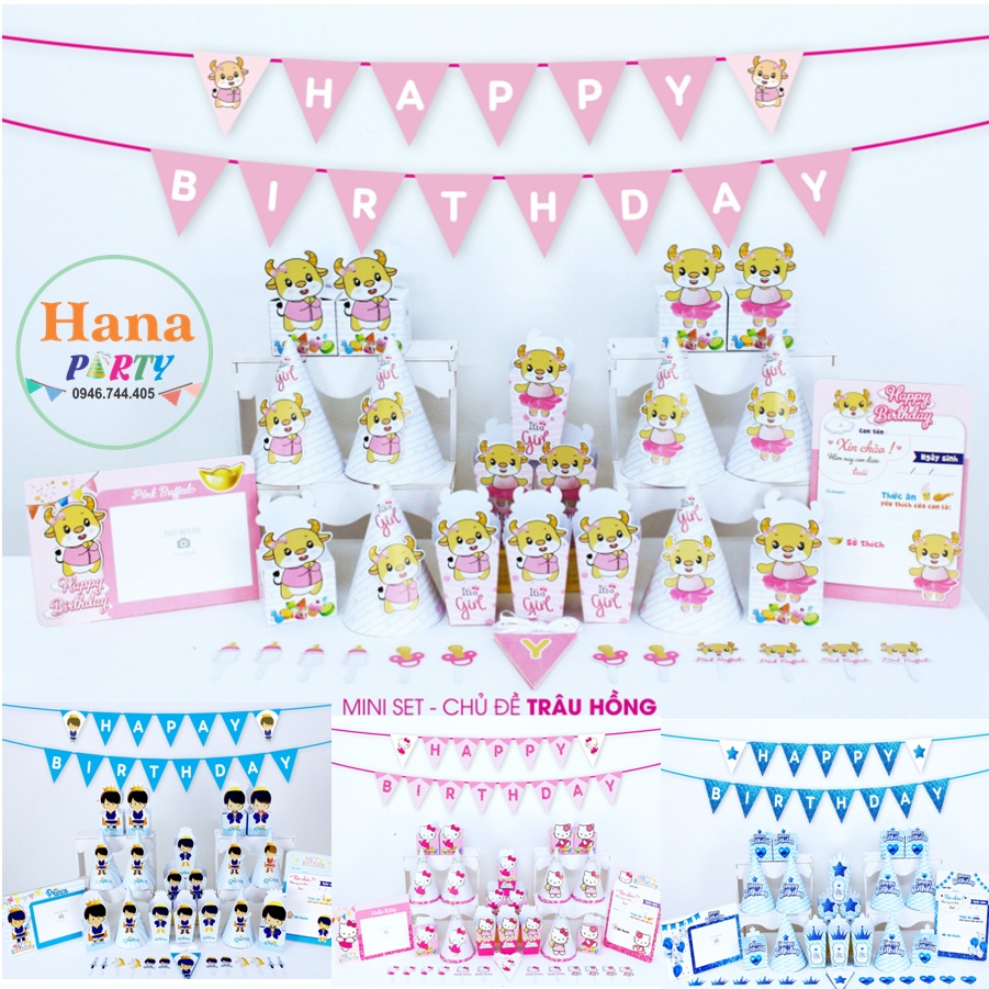 Set giấy Mini trang trí bàn sinh nhật thôi nôi cho bé trai bé gái dễ thương tiện lợi phụ kiện trang trí sinh nhật
