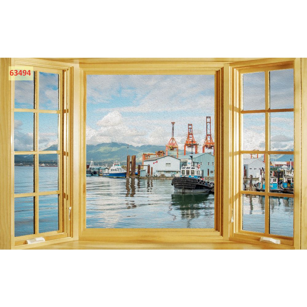 Tranh dán tường 3D khung cửa sổ sang trọng, lịch sự mẫu mã đẹp mắt, phù hợp nhiều không gian