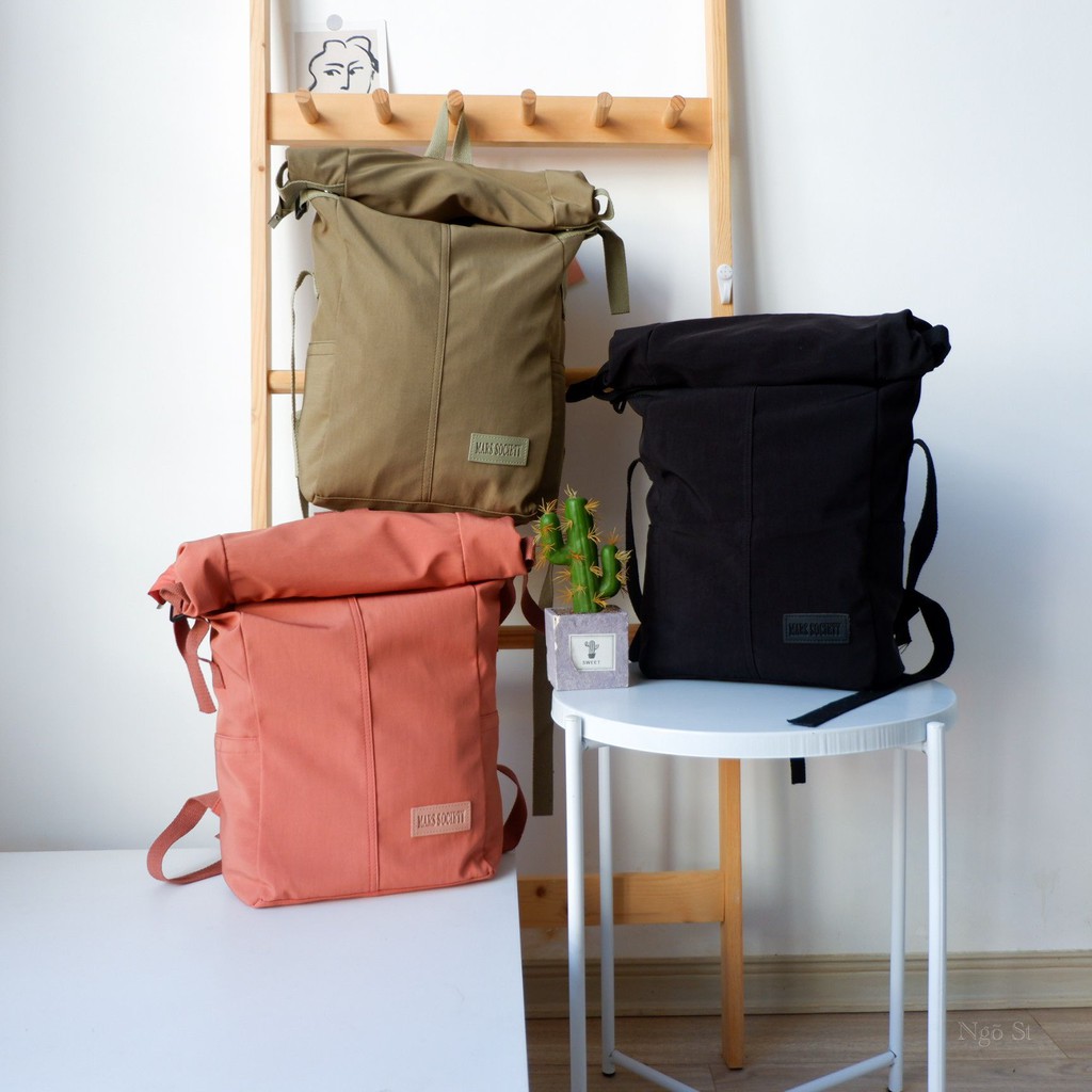 Balo vải dù nắp cuộn Unisex nam nữ phong cách Hàn Quốc