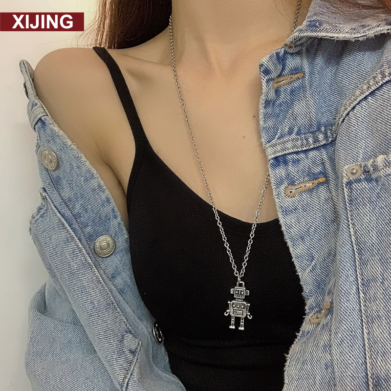 Dây chuyền mặt dây hình robot mini phong cách hip hop retro cổ điển trang sức cho nam nữ
