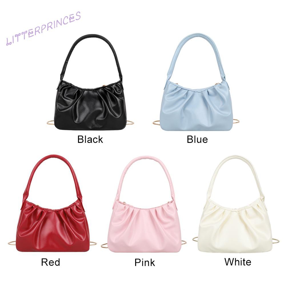 Litterprinces Retro Women PU Leather Pleated Chain Crossbody Bag Small Top-handle Handbag