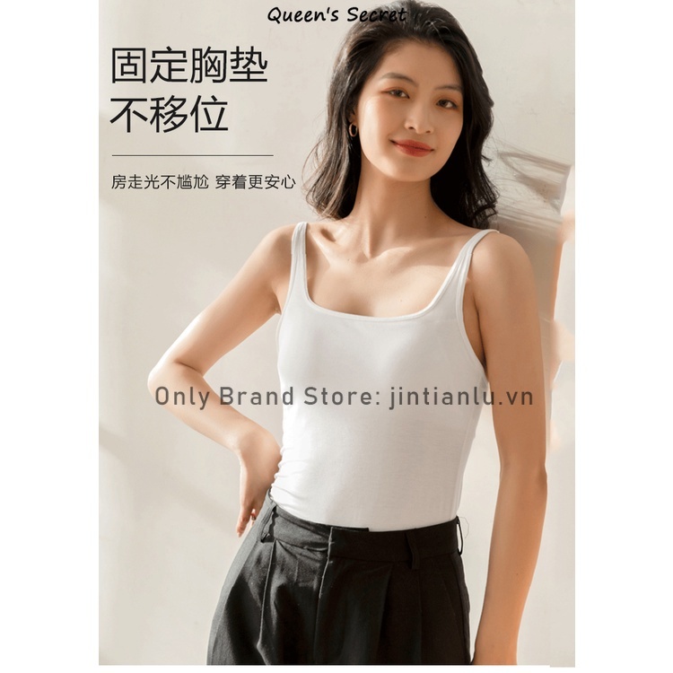 Áo Hai Dây Cổ Vuông 100% cotton Cố Định Cốc Có Đệm Phong Cách Retro Dành Cho Nữ