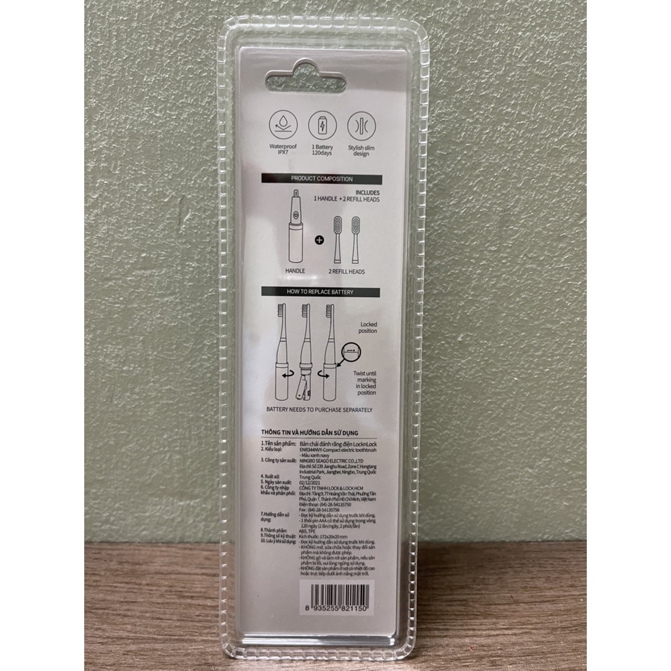 Bàn chải điện LocknLock cầm tay tiện mini ENR344NVY màu xanh dùng pin AAA - BABYHOPSG