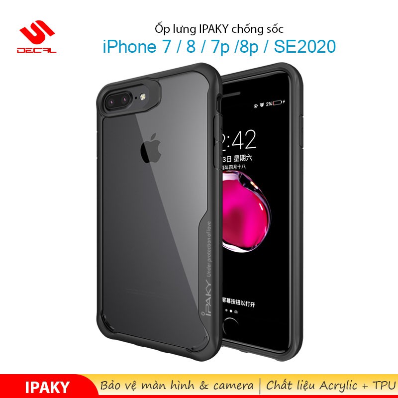 Ốp lưng IPAKY iPhone 7/8 / 7p/8p / SE 2020, Mặt lưng trong, Viền TPU, Chống sốc ( Survial Series )