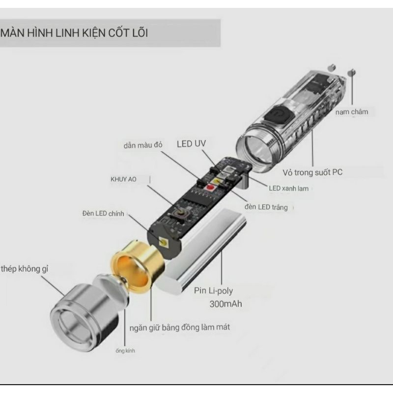 Móc khóa đèn pin mini siêu sáng ,đa năng chống nước