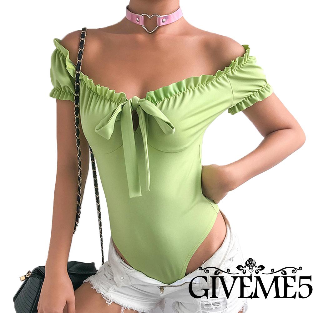 Áo liền quần trễ vai co giãn tốt thời trang xinh xắn cho nữ