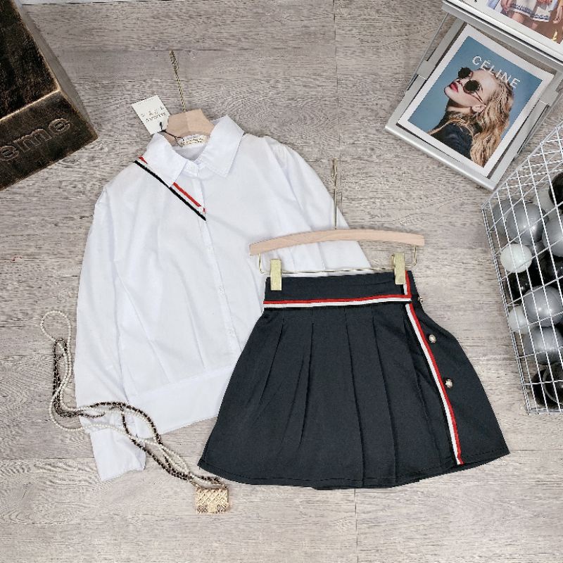 Chân váy xếp ly mix áo sơ mix siêu đẹp _JZ5TA