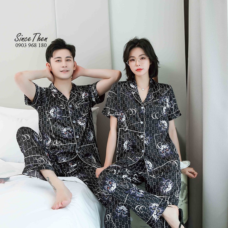 Pijama đôi nam nữ lụa màu đen, đồ ngủ đôi nam nữ mặc nhà - Hàng có sẵn ở TPHCM - Since Then