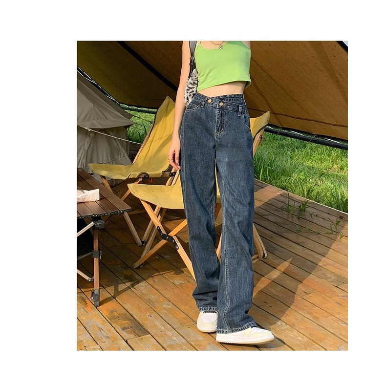COZOK Quần jean ống rộng lưng cao phong cách Hàn Quốc