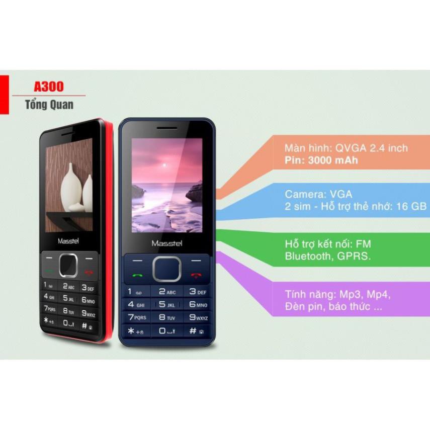 [LN12334]  ĐIỆN THOẠI MASSTEL A300 FULLBOX 2 SIM 2 SÓNG