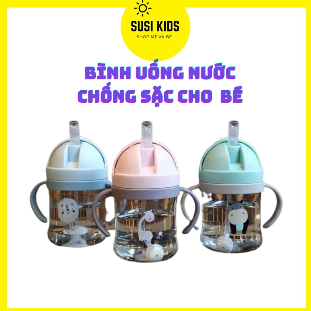 [Chống Sặc] Bình Nước Cho Bé Tập Uống 250ml An Toàn Chống Đổ Chống Sặc - Susi Kids