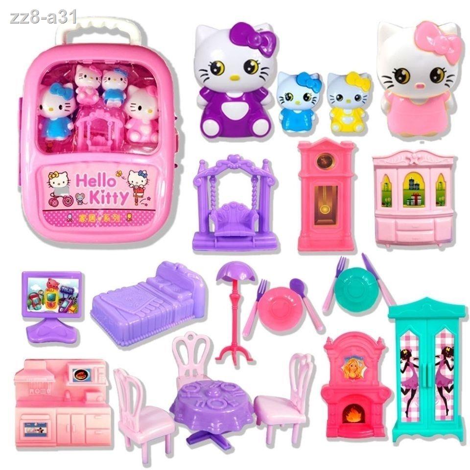 Hellokittyt Pink Hello Kitty Trolley Box Đồ chơi trẻ em Hộp hành lý Bộ ăn nội thất kt Cat Play House