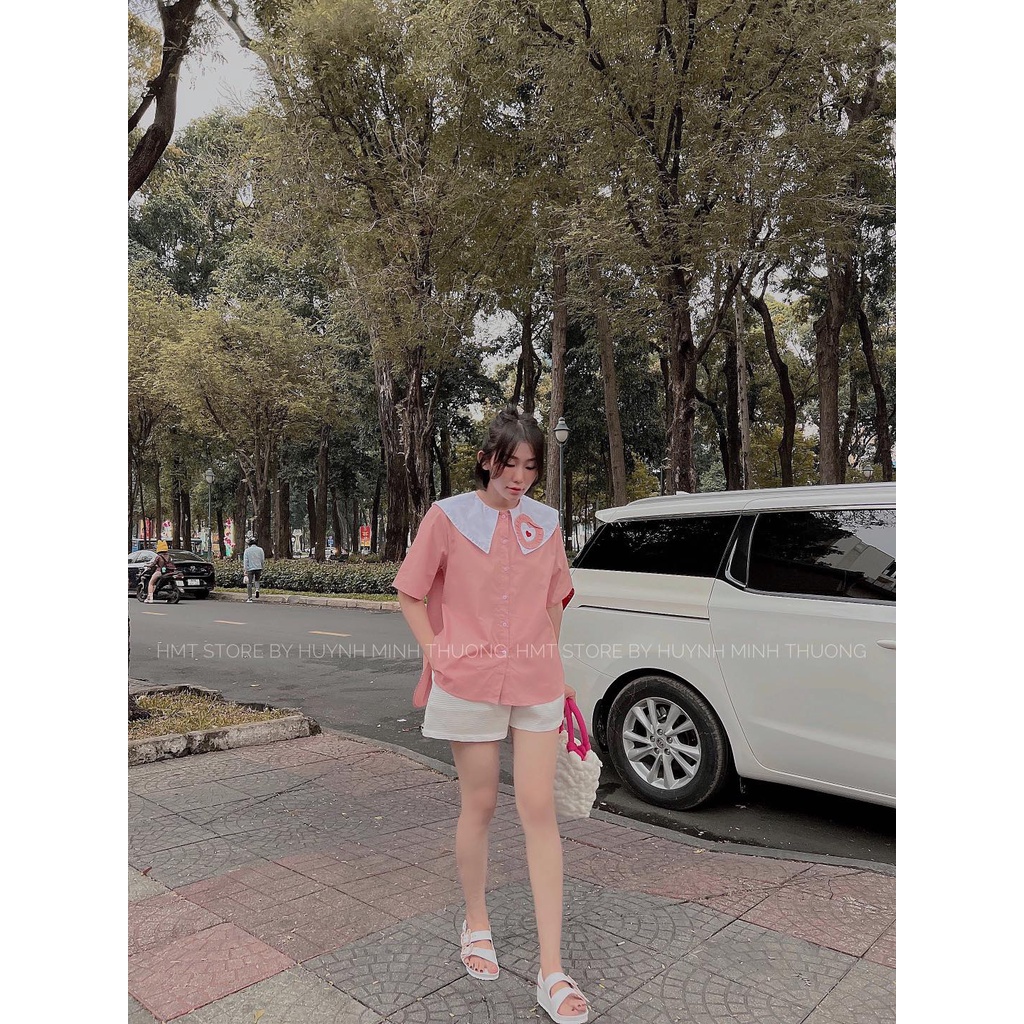 Áo sơmi thêu cổ trái tim