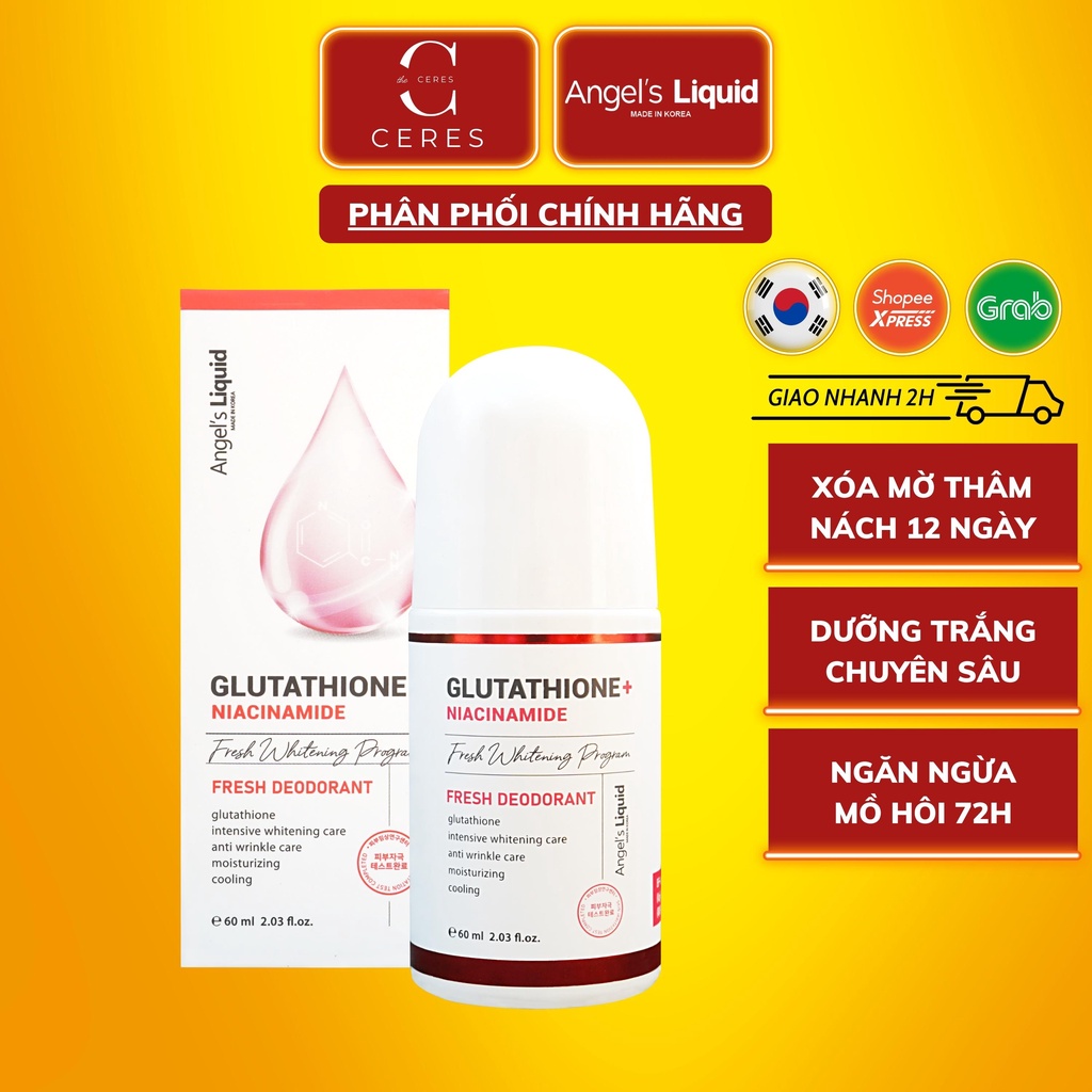 Lăn Nách Mờ Thâm Angel Liquid Glutathion Plus Niacinamide Fresh Deodorant Dưỡng Trắng Da 60ml