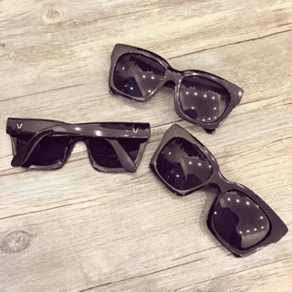 Kính râm unisex Mắt vuông basic Đen thời trang