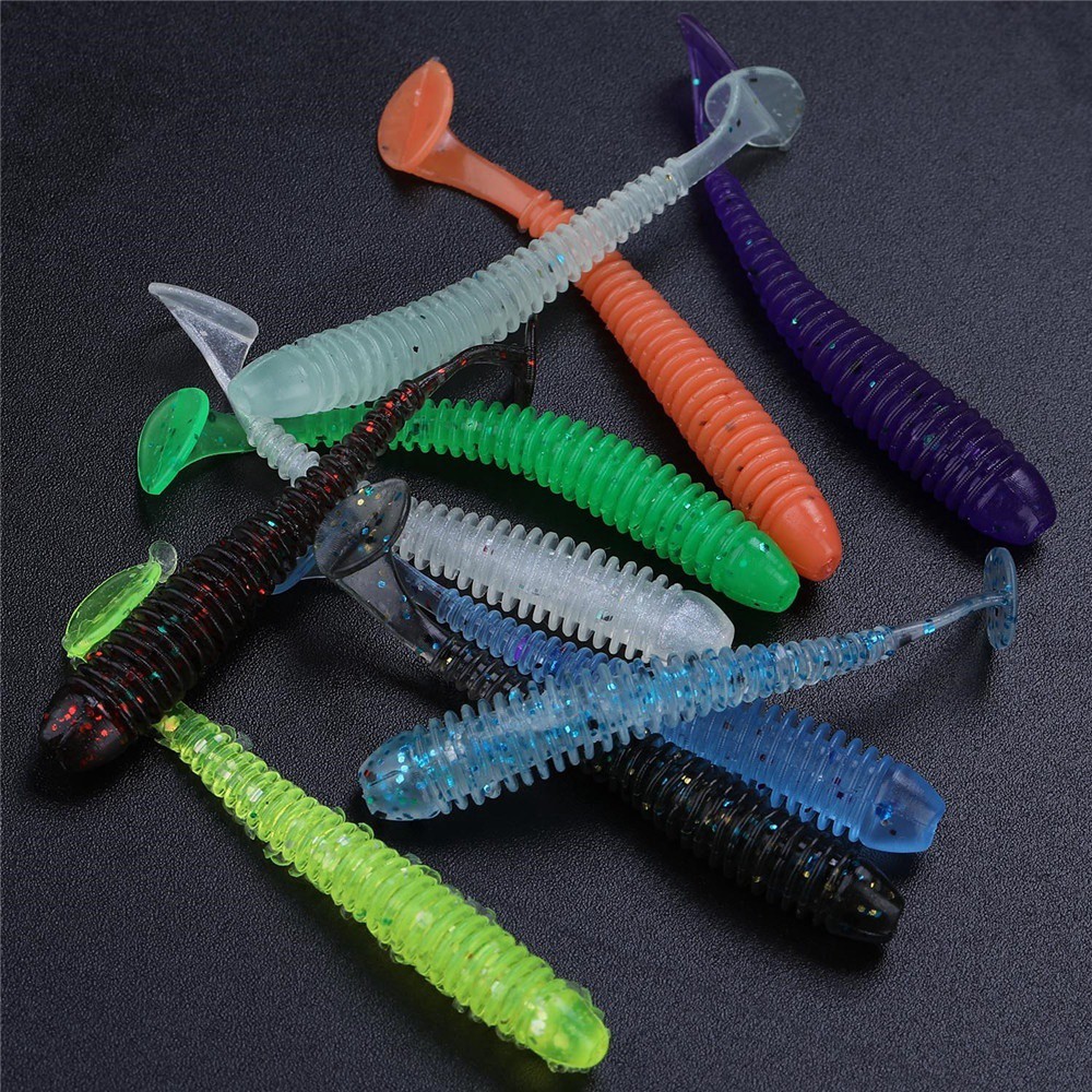 Set of 10pcs/lot soft fishing lures 50mm rainbow color T-tail that rotates Sougayilang