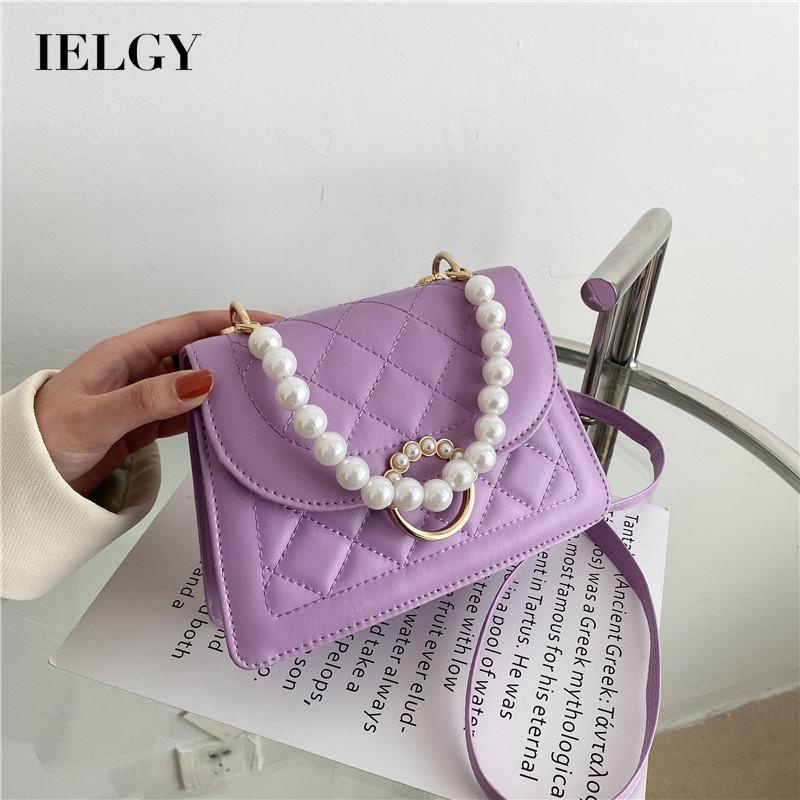 Túi xách messenger IELGY phối chuỗi ngọc trai thời trang gọn nhẹ cho nữ