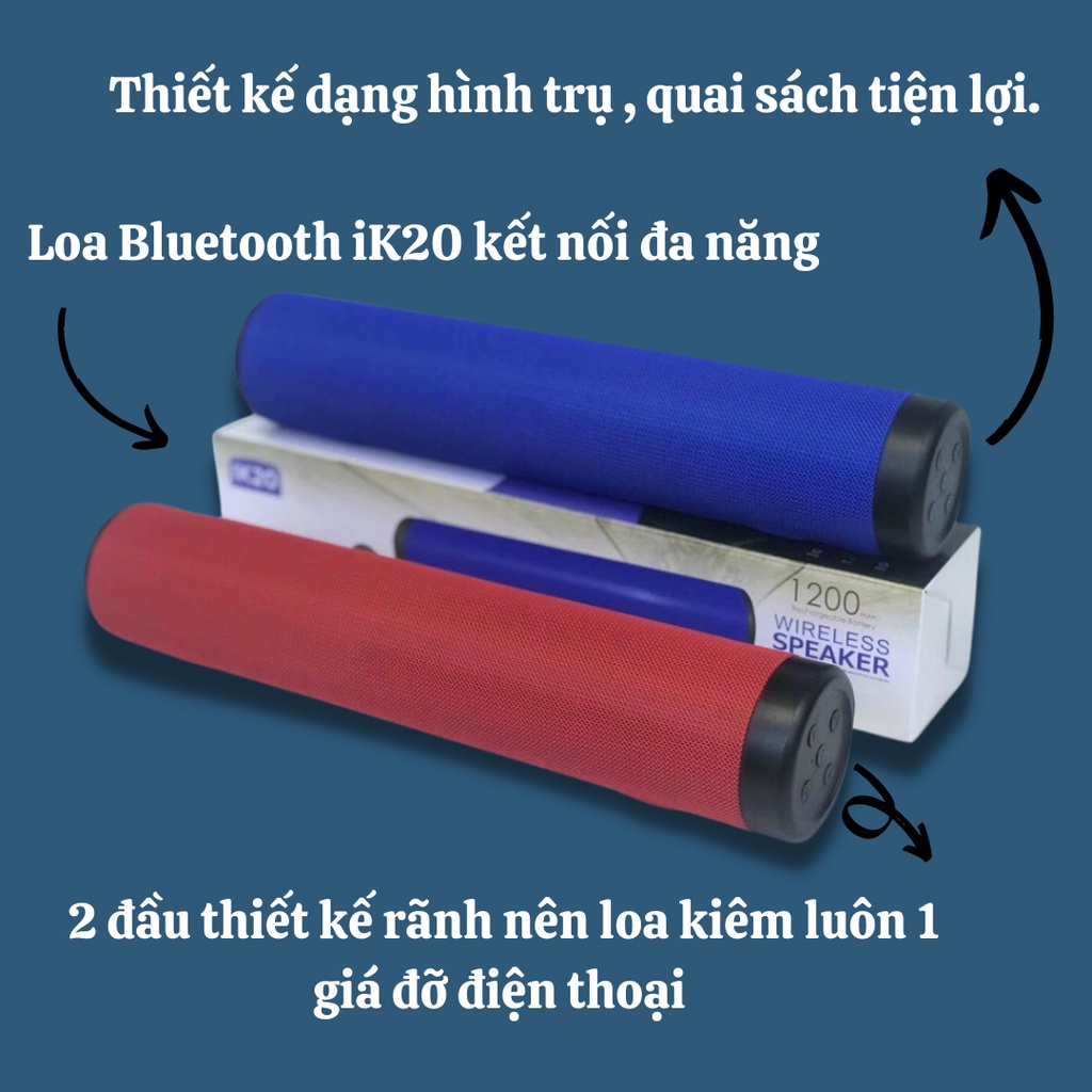 Loa Bluetooth Không Dây Cầm Tay Speaker IK20 Nghe Nhạc Hay, Hỗ Trợ Cắm Usb Thẻ Nhớ- HiNan Shop