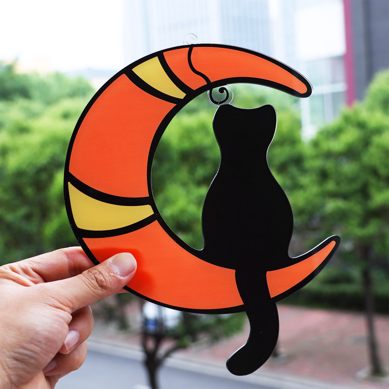 ❤LANSEL❤ Home Decor Stained Glass Suncatchers For Windows Cat Garden Decor Sun Catchers Moon Ornament Cat Glasses Window Hanging Black Cats/Multicolor