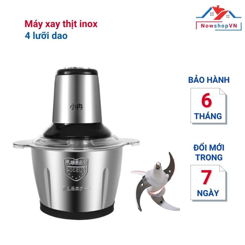 Máy Xay Thịt Cối Inox 4 Lưỡi Đa Năng, Dung Tích 2L. Bảo hành 6 tháng, lỗi đổi mới trong 7 ngày